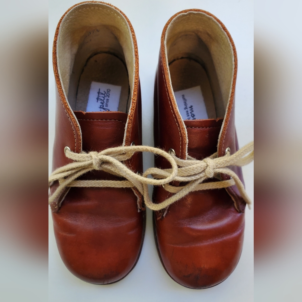 10 Toddler, Mon Petit Hardsole, Red Brown Leather Lace-Up Shoes, Handmade